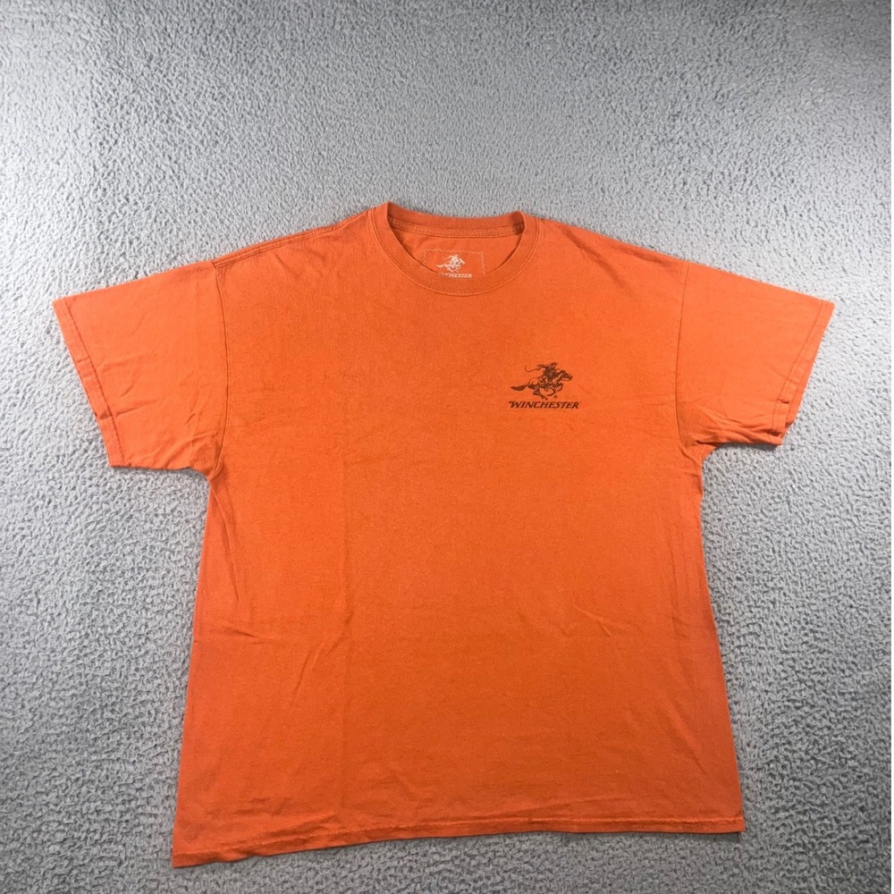 Winchester T Shirt Men XL Orange Retro Horseback Cowboy Graphic Western Outdoor